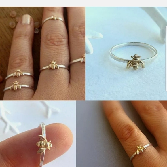 New tiny gold bee band wedding jewelry ring prom - Picture 2 of 2